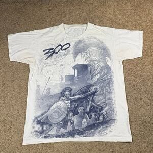 Vintage 300 Movie Graphic T-Shirt Spartan Warrior Gladiator Tee White Size M